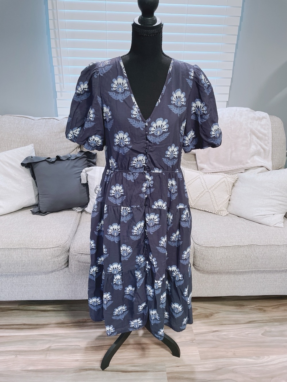 TCEC Navy & White Floral Midi Dress Size L
